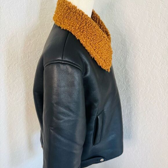 Rebecca Minkoff Faux Shearling Vegan Leather Moto Jacket, Black/Brown, Large NWT - Picture 10 of 16